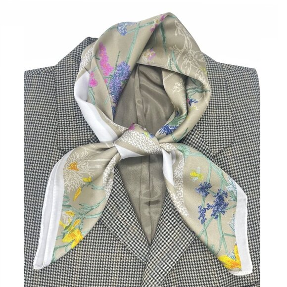 Unbranded Other - ✨Luxury Elegant Silky Square Scarf Blue Orange Floral Garden Print Shawl Wrap